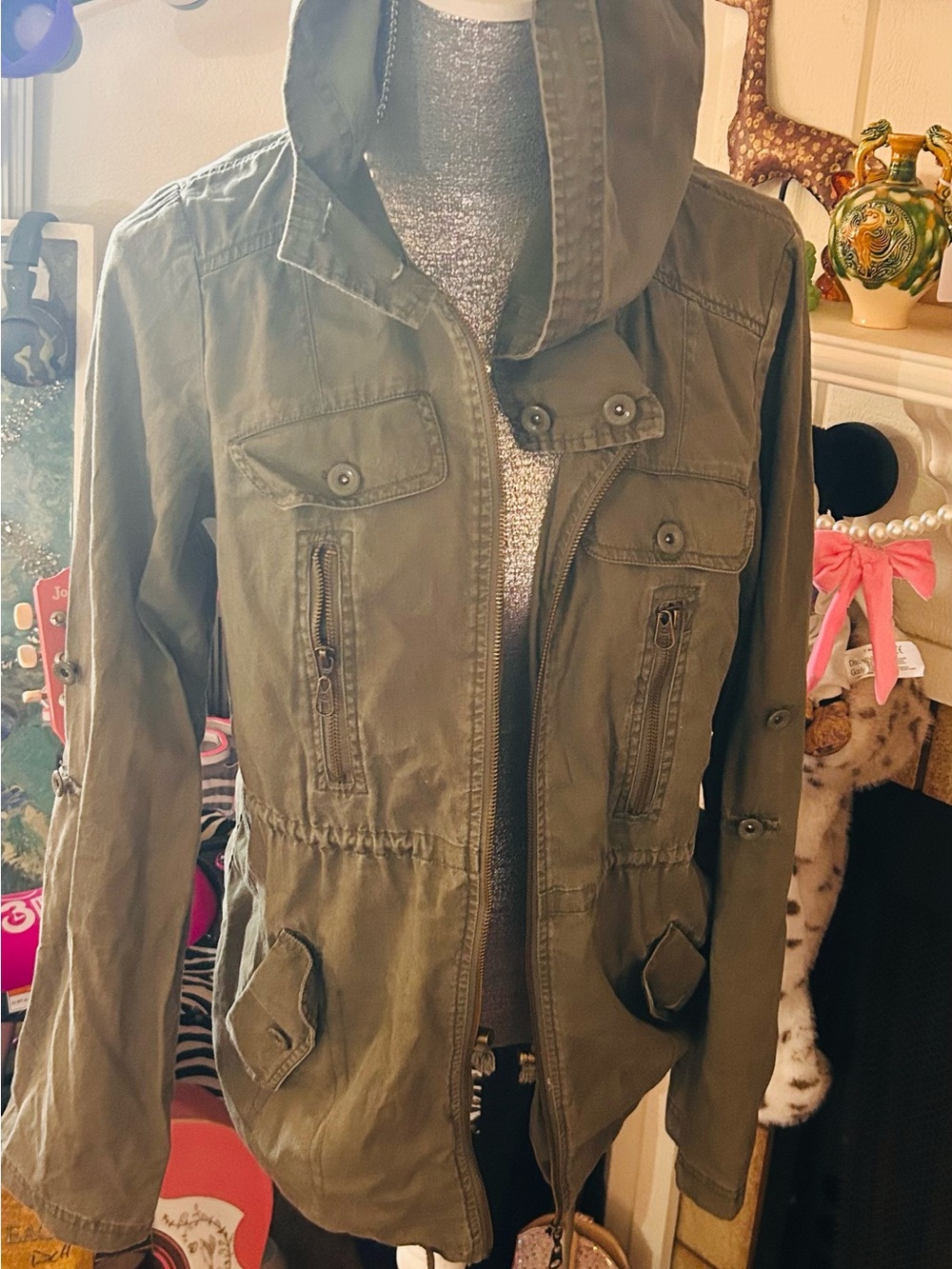 Billabong Olive Green Hooded Utility Jacket